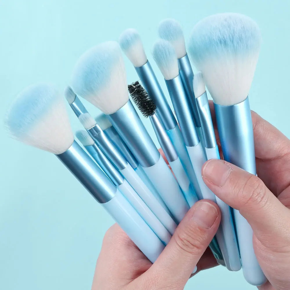 Set 12 Pinceaux Maquillage Bleu Ultra-Doux – Fond de Teint, Correcteur, Blush, Fards & Highlighter | Accessoire Beauté Femme