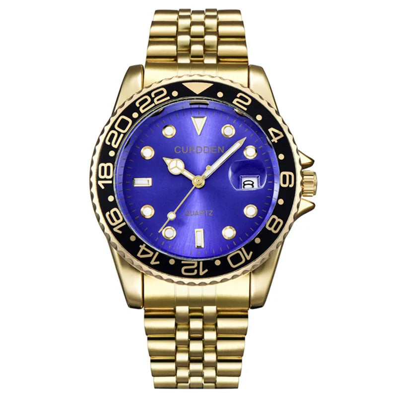 Montre Homme Or & Argent Vintage Quartz – Bracelet Acier Complet Date Fashion Classique