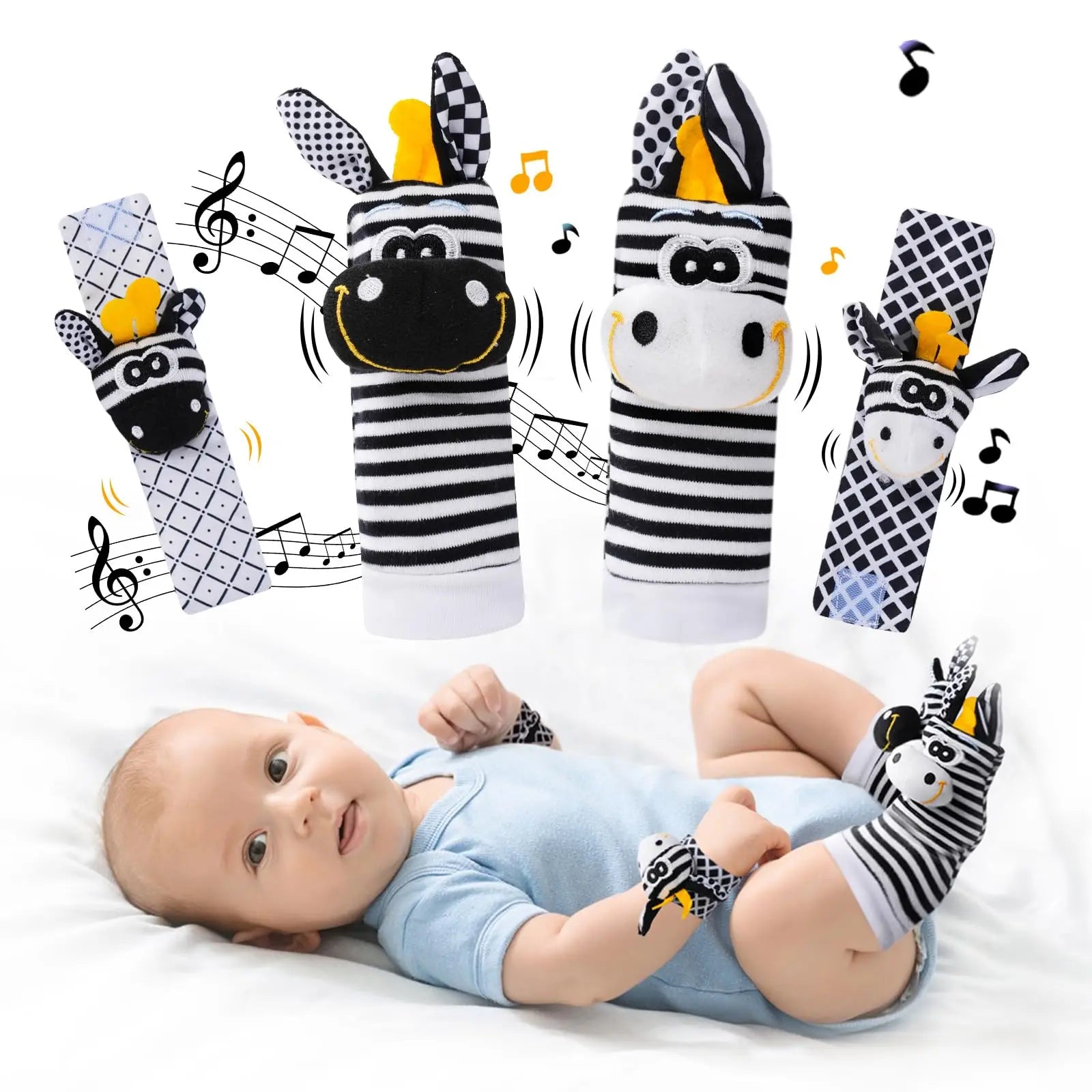 Baby-Rassel- und Socken-Set – Entdeckungsspielzeug für Neugeborene 0-12 Monate, Baby-Geschenk zur Geburt