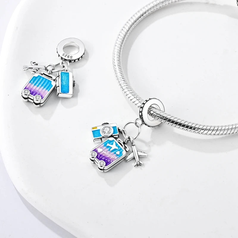 Charm Perle Argent 925 DIY — Avion Tour Appareil Photo Bracelet Collier Femme