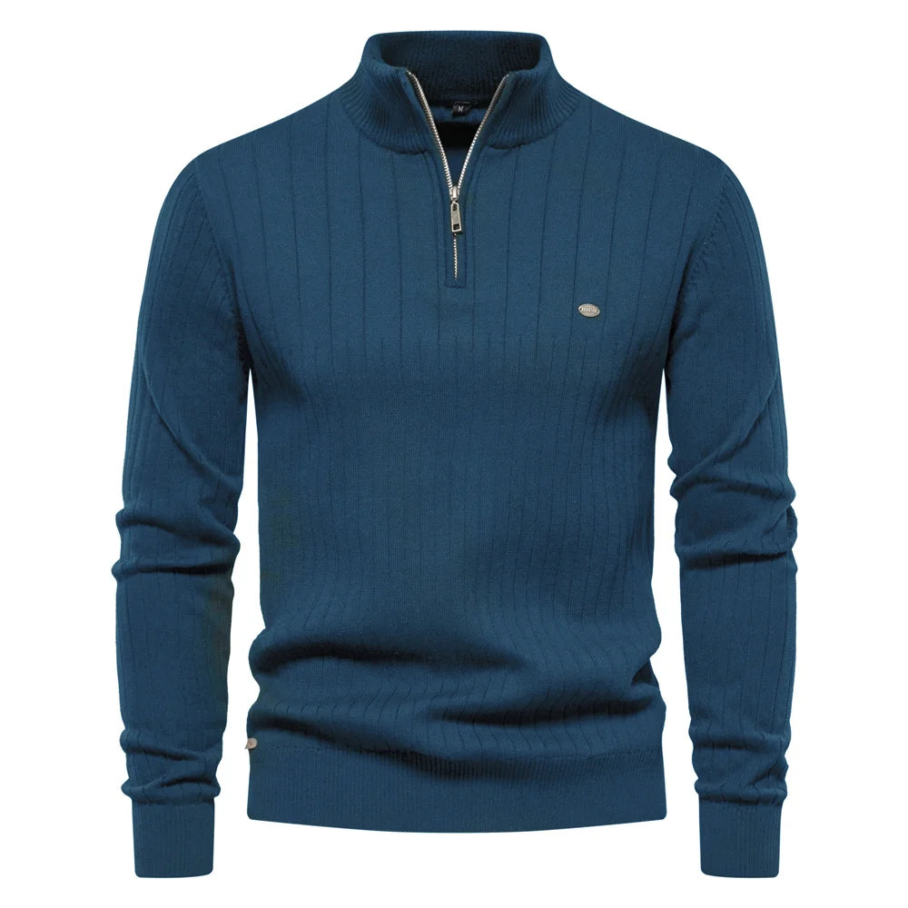 Pull Homme Zip Col Montant Coton Tricoté – Pullover Chaud Qualité Premium Automne Hiver | Mode Homme Premium