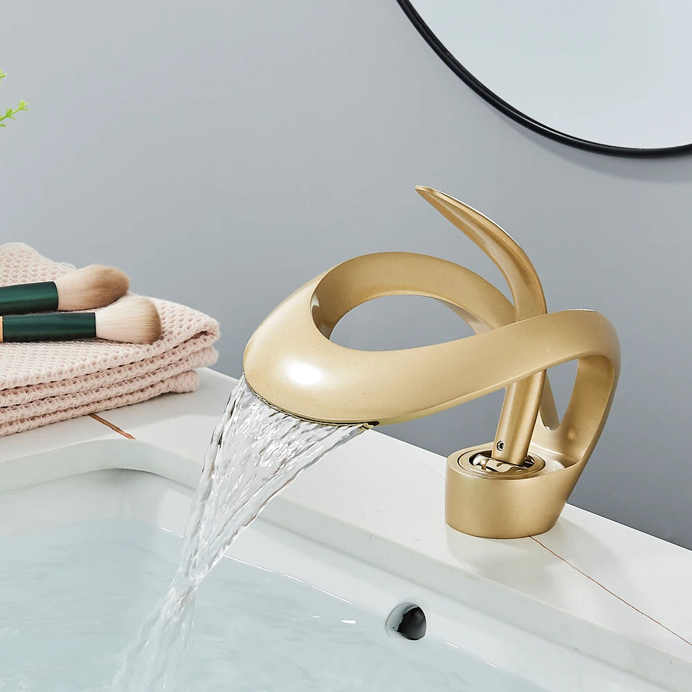 Black Brass New-Style Basin Faucet Bathroom Mixer Tap Hot Cold Water Deck Mounted Gold Luxury Sink Faucet