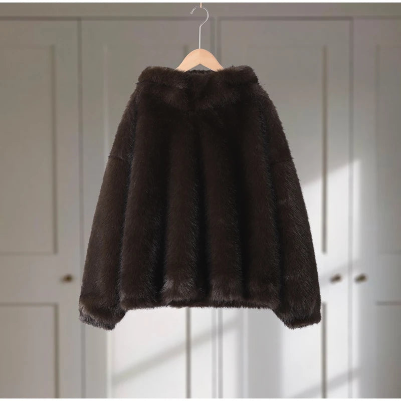 Manteau Fourrure Synthétique à Capuche Femme – Pull Oversize Chaud Marron | Mode Streetwear Automne Hiver