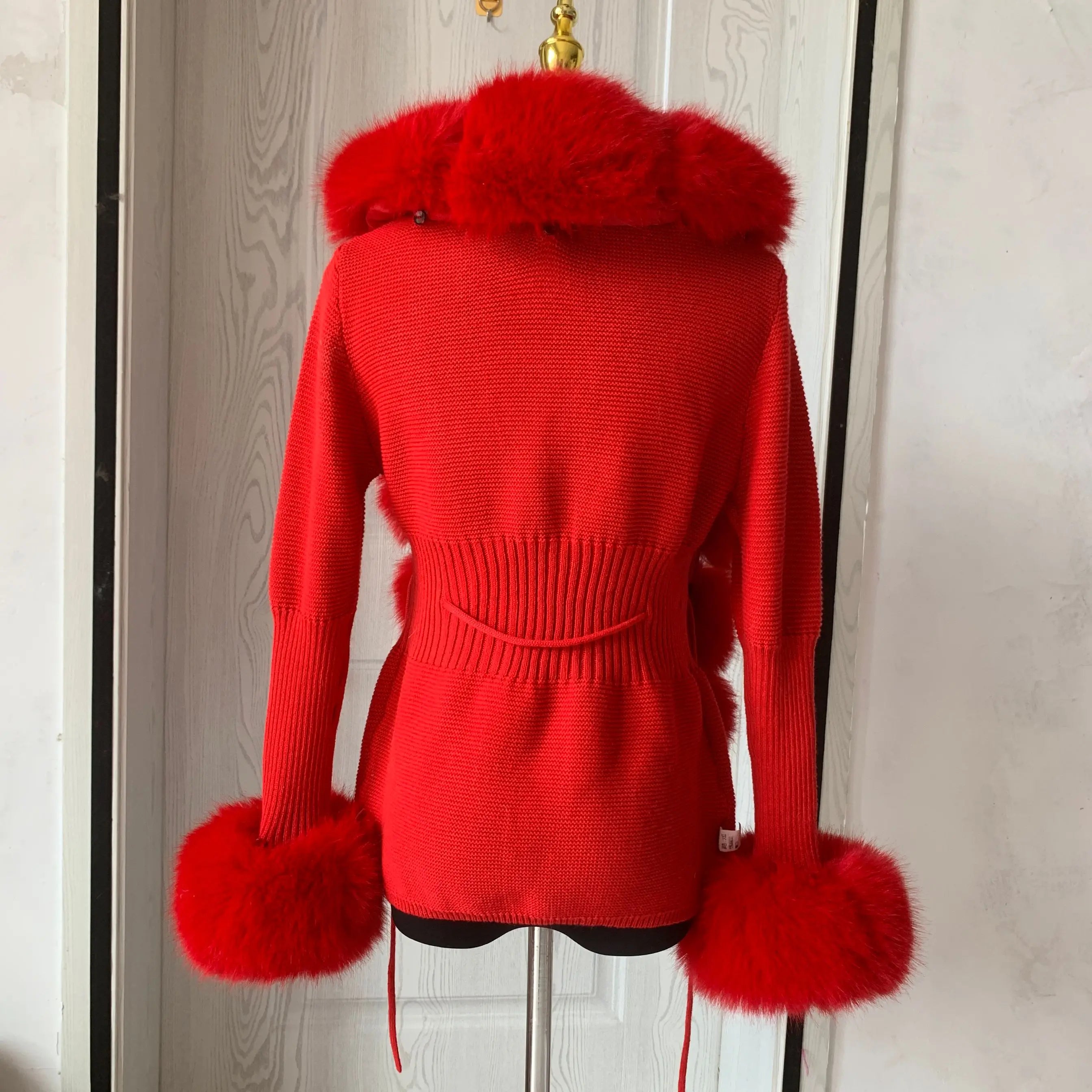 Damen Cardigan Strick Kragen Kunstpelz Fuchs Elegant – Chic & Luxuriöser Pullover Mantel | Frühling Herbst