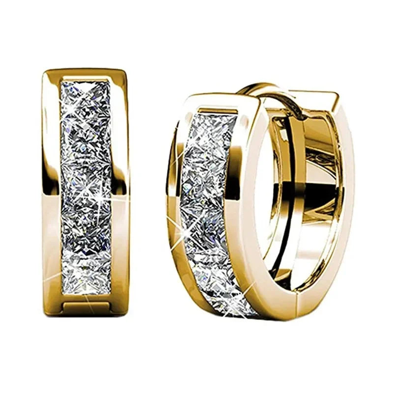 Créoles Luxe Pavées Zircon Couleur Or — Boucles d'Oreilles Femme Élégantes