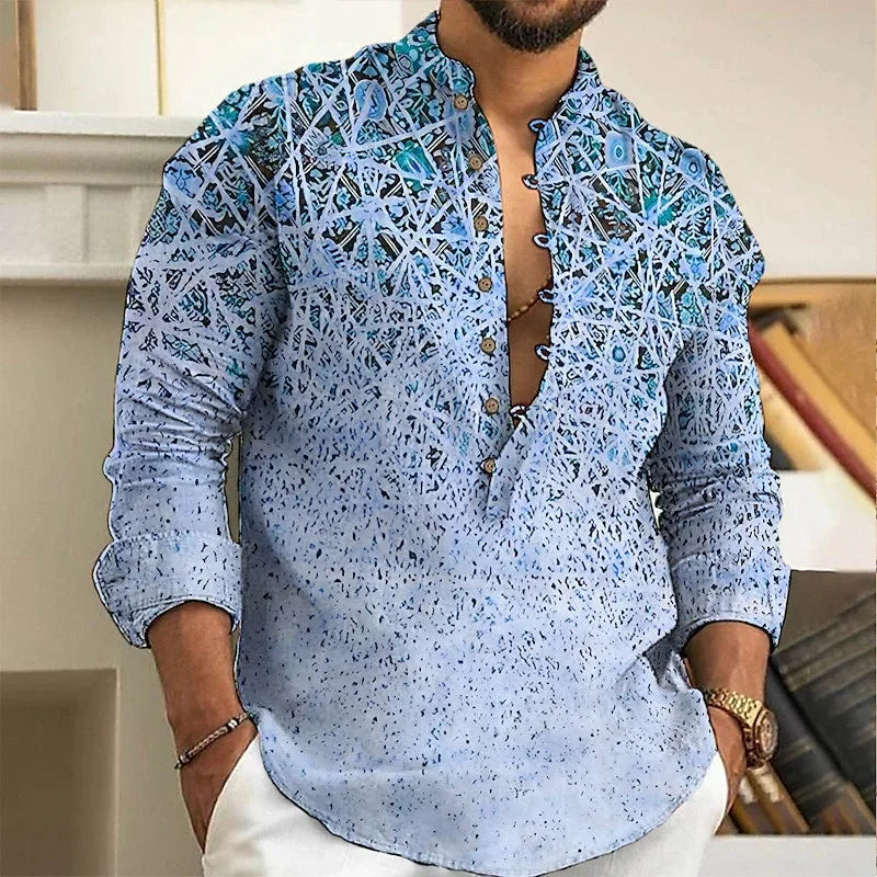 Chemise Lin Homme Cardigan Boutons Motif Tendance Coupe Slim Confortable Douce Rétro Grande Taille 6XL | Chemise Lin Rétro Premium