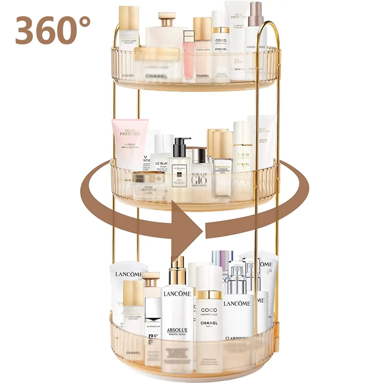 Organisateur Maquillage Rotatif 3 Niveaux Transparent – Grande Capacité | Skincare, Parfums & Cosmétiques | Coiffeuse & Plan de Travail