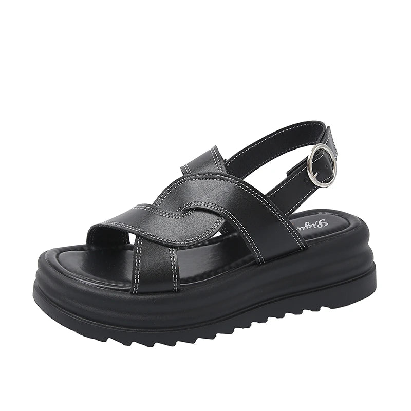 Sandales Romaines Baotou Talon Épais Femme 2025 – Boucle Respirantes Anti-Glisse