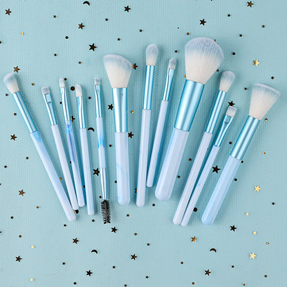 Set 12 Pinceaux Maquillage Bleu Ultra-Doux – Fond de Teint, Correcteur, Blush, Fards & Highlighter | Accessoire Beauté Femme