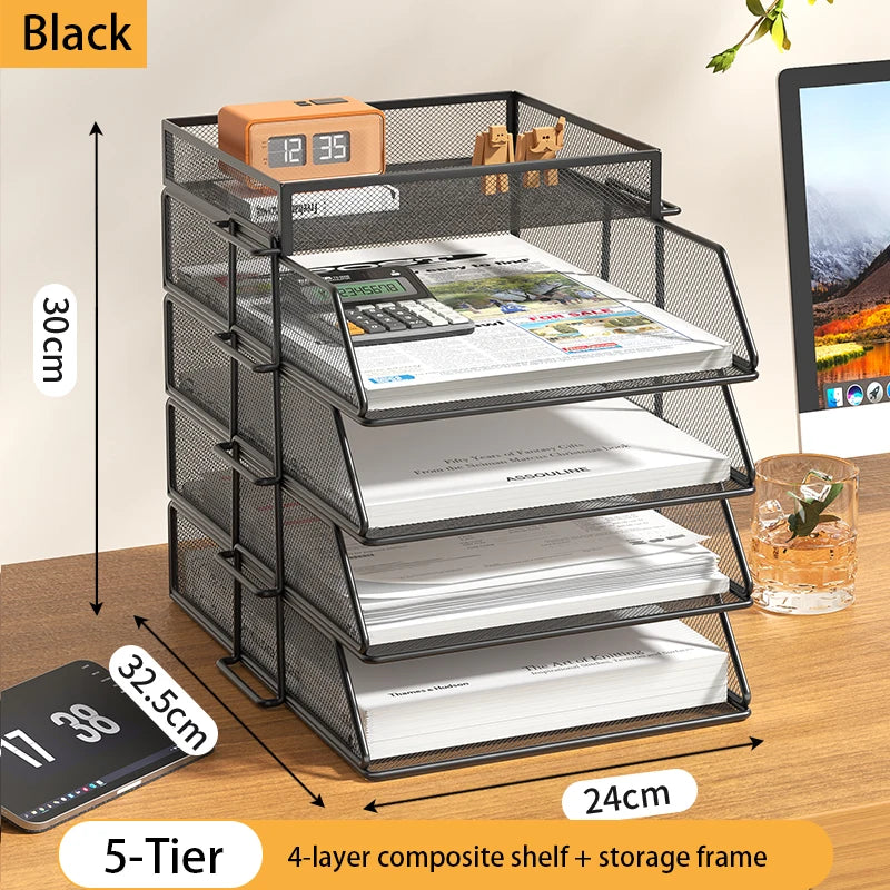 Trieur Bureau 4 Niveaux Empilable Noir – Organisateur Courrier Documents Papier Lettre