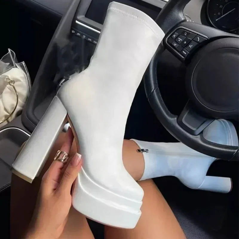 Bottines Chunky Punk Zip Plateforme Femme 2024 – Talon Haut Sexy Élastique Hiver