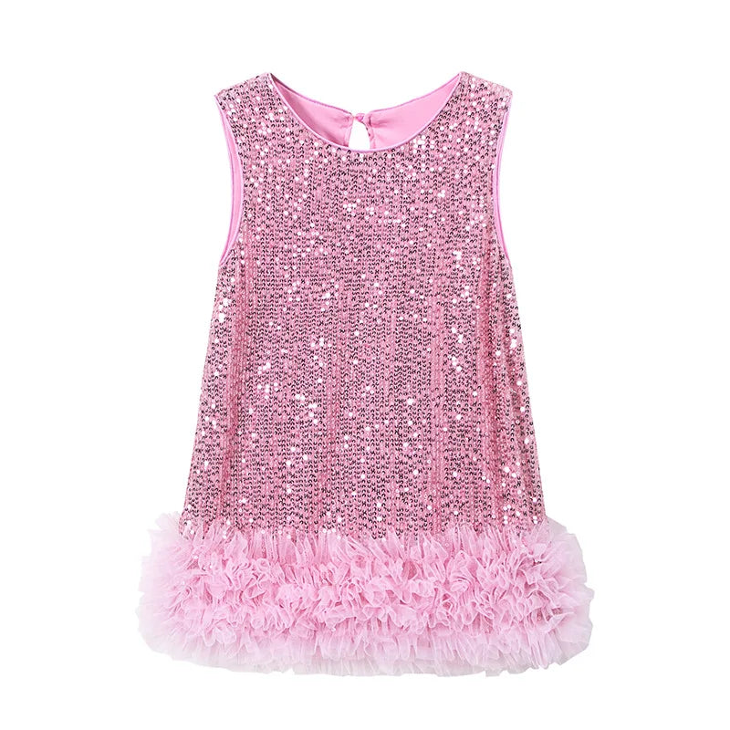 Robe Princesse Fille À Paillettes Sans Manches – Tenue Anniversaire Fête 2-8 Ans