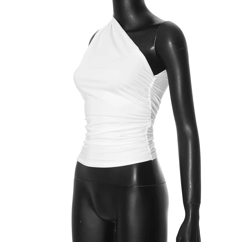 Top Une Épaule Dos Nu Femme – Couleur Bonbon Ajusté Sans Manches | Sexy Casual Été