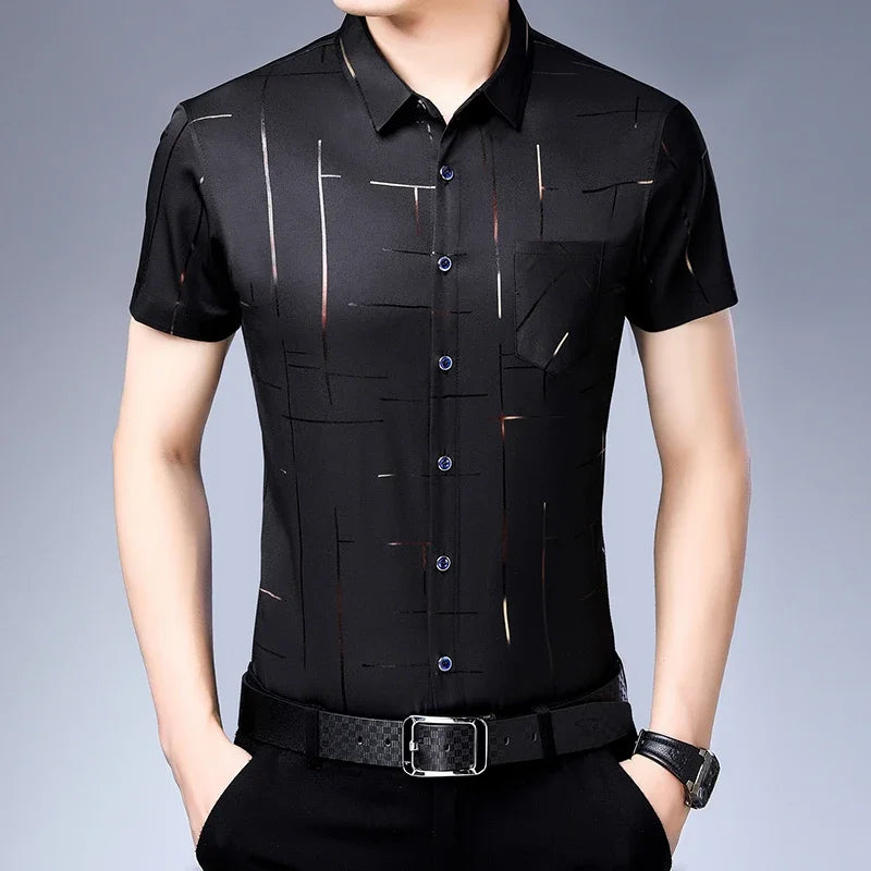 Chemise Homme Business Casual Manches Courtes Sans Repassage Anti-Froissé Confortable Polyvalente Élégante Intemporelle Fashion – Chemise Premium Sans Repassage Anti-Froissé Business Casual | Mode Homme Business Premium