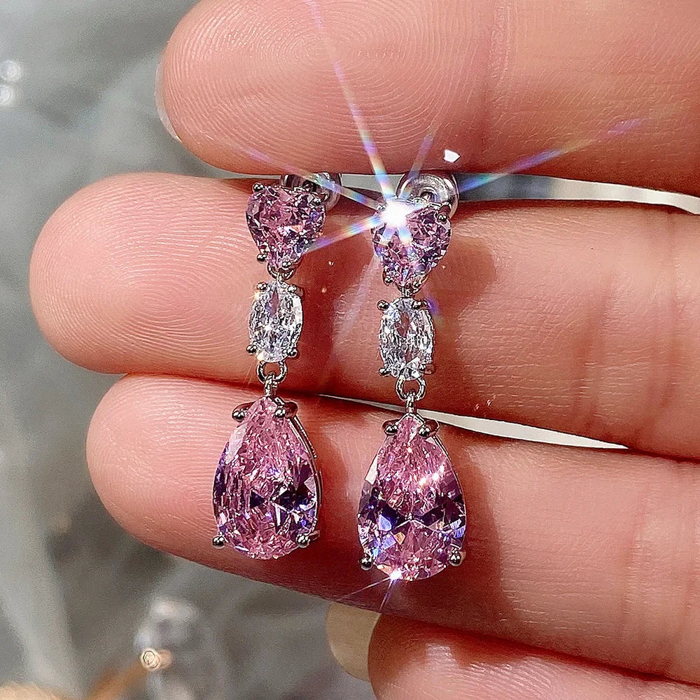 Boucles d'Oreilles Zircon Rose Korean Silver 2026 – Clous Luxe Fashion Bijou Cadeau Femme
