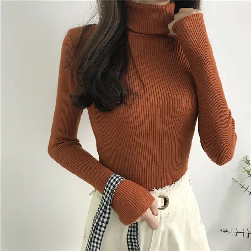 Damen Rollkragenpullover, weicher Strick – Unifarbener Basic-Kaschmirpullover | Herbst Winter Casual
