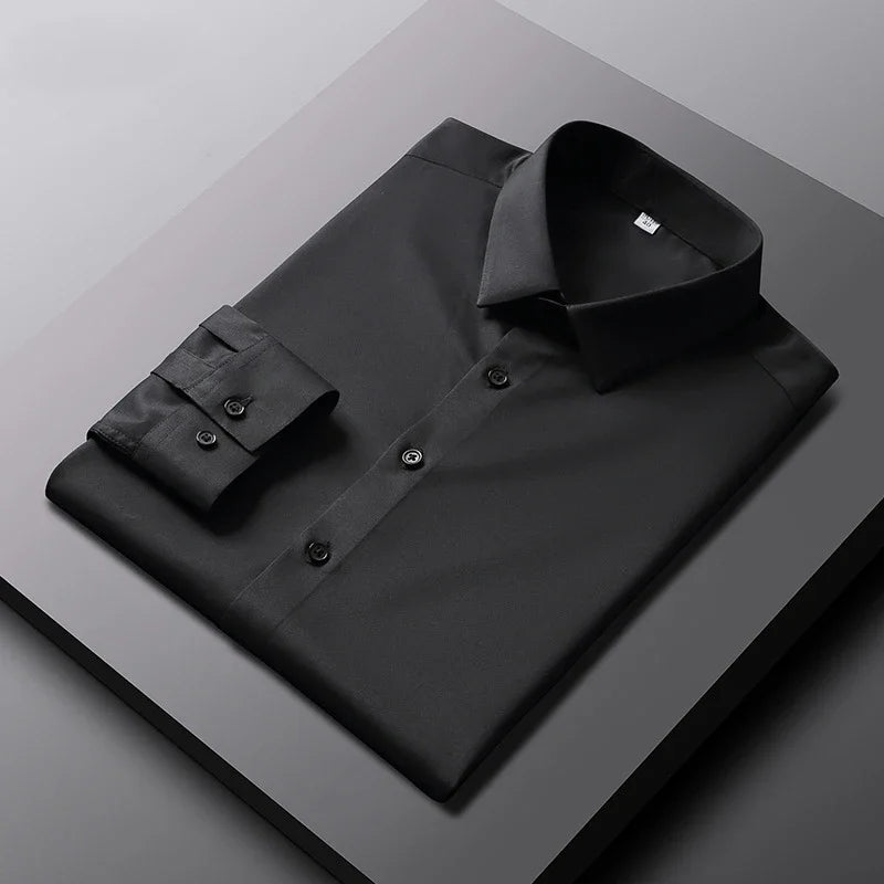 Chemise Homme Manches Longues Couleur Unie – Infroissable Anti-Plis Business Casual Élégante | Mode Homme Premium