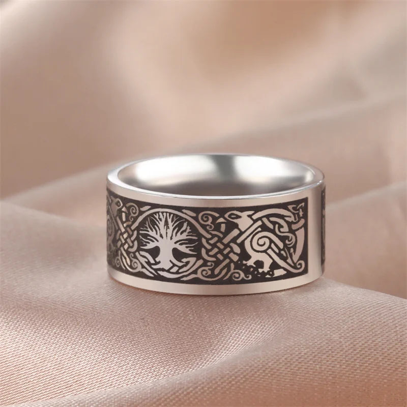 Bague Punk Acier Inoxydable Arbre de Vie Viking – Bague Couple Goth & Nordique | Bijou Homme & Femme | Cadeau Anniversaire & Fête Tendance