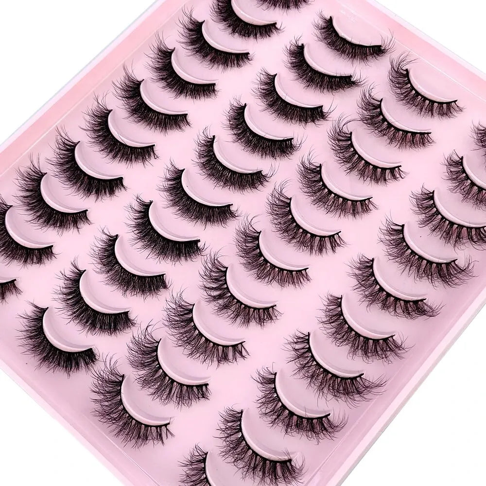 Lot 20 Paires Faux Cils Naturels 3D Vison – Extension Cils Longue Tenue | Maquillage Regard Envoûtant