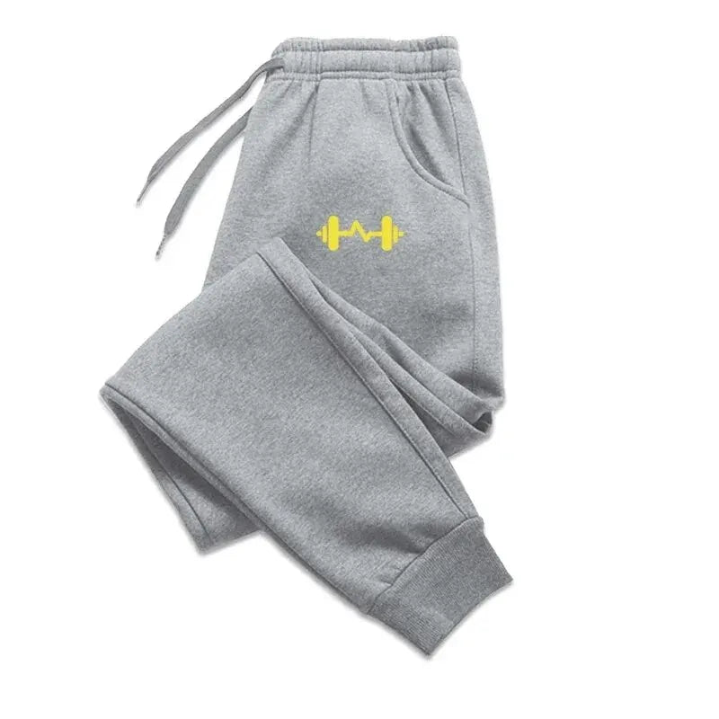 Jogging Homme Imprimé Haltère Fleece Chaud Automne Hiver Pantalon Casual Cordon Ajustable Streetwear Fitness Sport Tendance – Sweatpant Premium Gym | Mode Homme Sport Premium