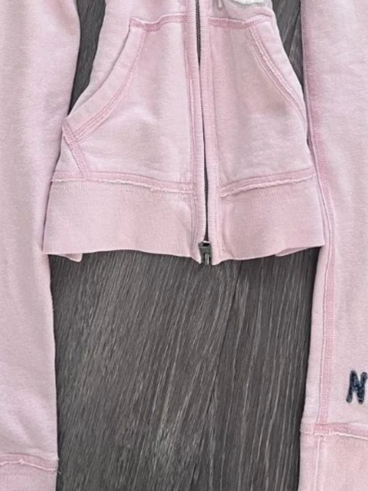 Sweat à Capuche Femme Fourrure Synthétique Rose Vintage Américain Y2K Harajuku Col Fausse Fourrure Slim Centuré – Veste Tendance Hot Girl | Mode