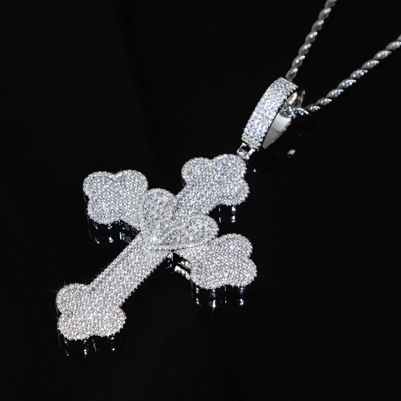 Collier Pendentif Hip Hop Bling 5A CZ Pavé Croix & Cœur Glacé – Chaîne Cuban Link, Tennis & Corde | Bijou Homme Rapper Streetwear Premium
