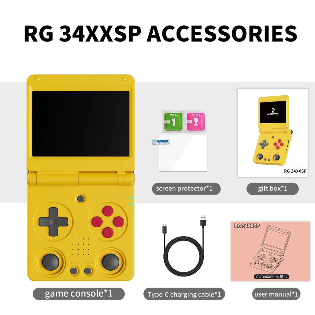 Anbernic RG34XXSP Console de Jeu Portable Flip Rétro – Écran IPS 3.4'' Linux 64-bit | PSP & Jeux Rétro | Cadeau Gaming