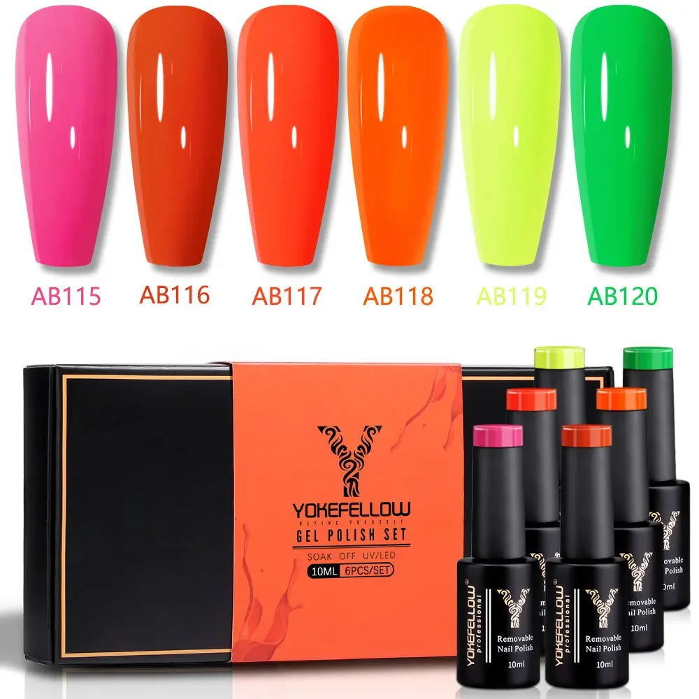 YOKEFELLOW Gel Polish Pastel Pink Glitter 6pcs – Vernis Semi-Permanent Été DIY Salon 10ML