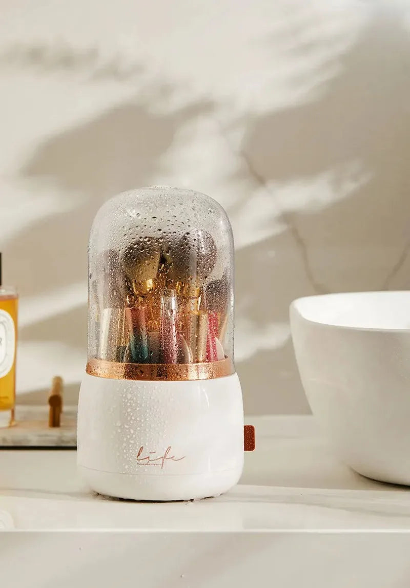 Organisateur Maquillage Rotatif 360° Transparent – Porte-Pinceaux Rangement Rouge à Lèvres Anti-Poussière | Boite Cosmétique
