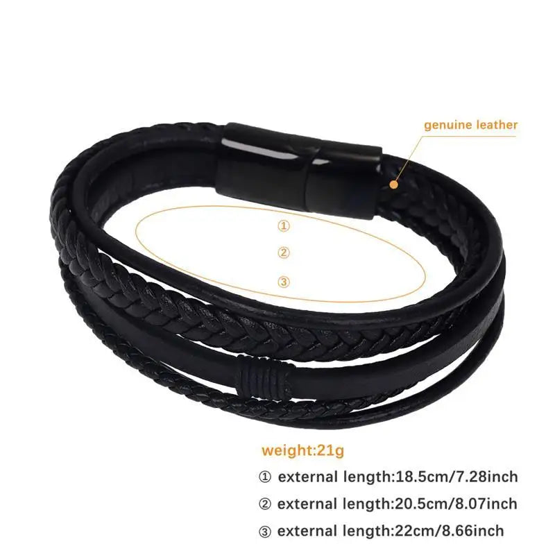 Bracelet Cuir Multi-Rangs Symbole Infini Acier Inoxydable Homme – Style Punk & Biker Authentique | Bijou Homme Streetwear Cadeau Mode Premium