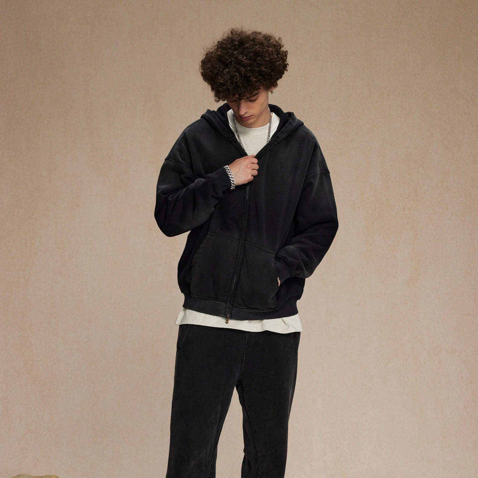 Hoodie Homme Oversize Zip Tie Dye Dégradé – Sweat Cardigan Peluche Loose Grande Taille Hiver | Mode Homme Premium