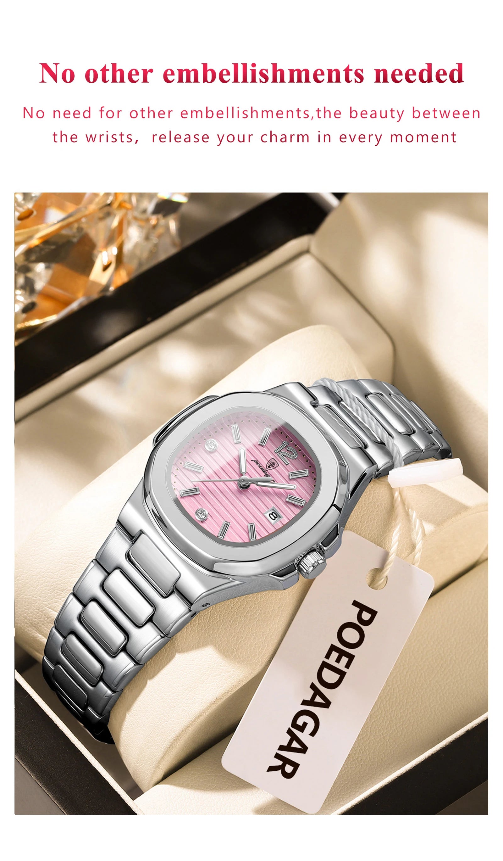 Montre Femme POEDAGAR Carrée Fashion Quartz – Lumineuse Étanche Date Luxe Haute Qualité