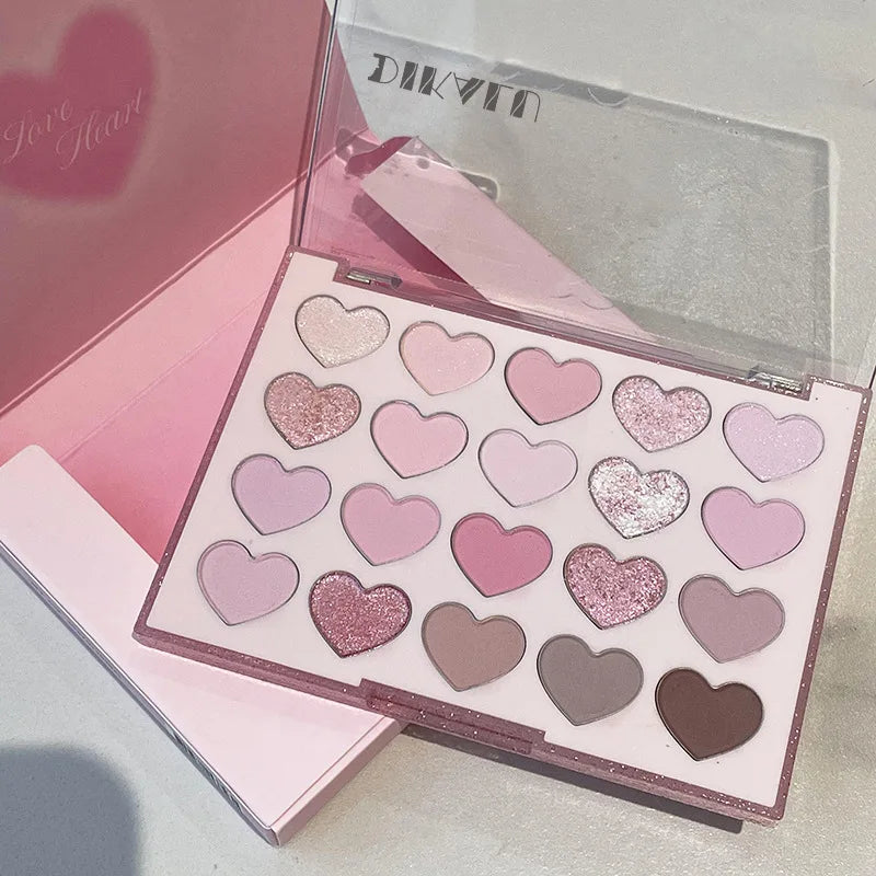 Palette Fard à Paupières 20 Couleurs Forme Cœur Sweet Pink – Perle Glitter Violet & Rose | Blush Illuminateur Coréen