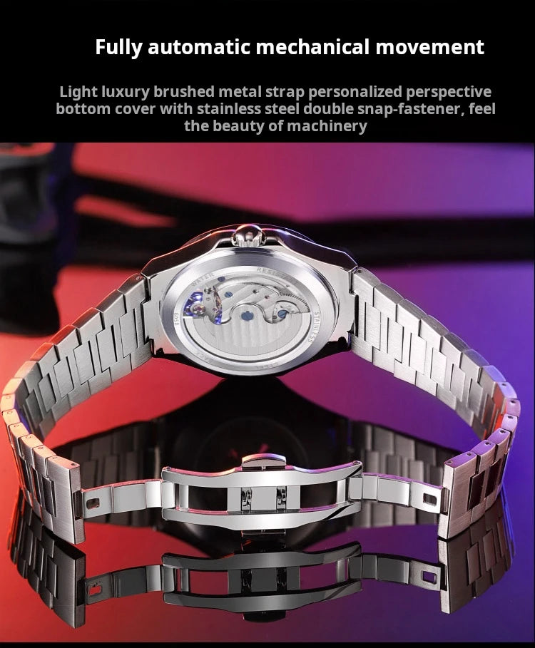 Montre Homme Tourbillon Automatique Mécanique – Lunette Gemmes Arc-en-Ciel Sport Business