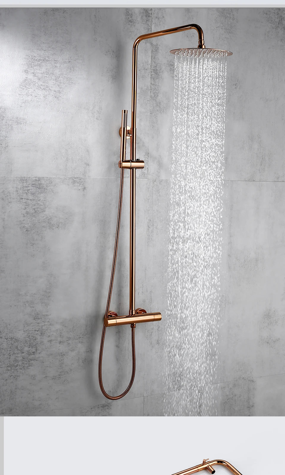 Ensemble Douche Thermostatique Mural Rose Gold – Laiton, Pommeau Pluie & Mitigeur | Système Douche Luxe Salle de Bain