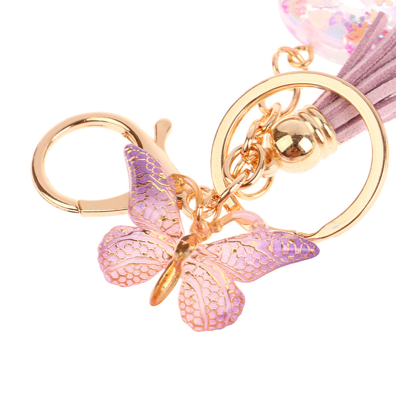 Porte-Clés Lettre Initiale Sequins Femme – Pendentif Papillon Pompon Sac Voiture Bijou