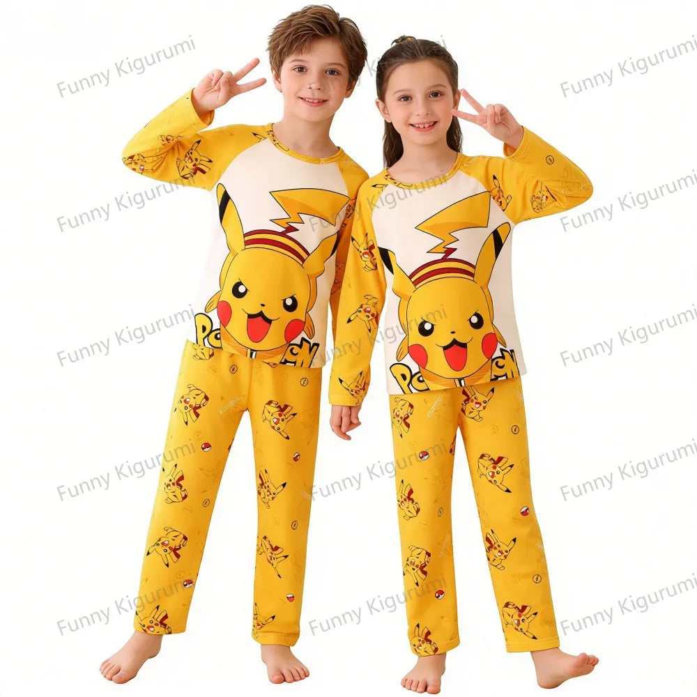 Pyjama Enfant Cartoon Pikachu – Ensemble 2 Pièces Manches Longues Garçon Fille 3-13 Ans