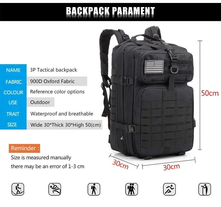 Sac à Dos Tactique Homme 45L – Sac Randonnée Camping Chasse Trekking Molle Militaire