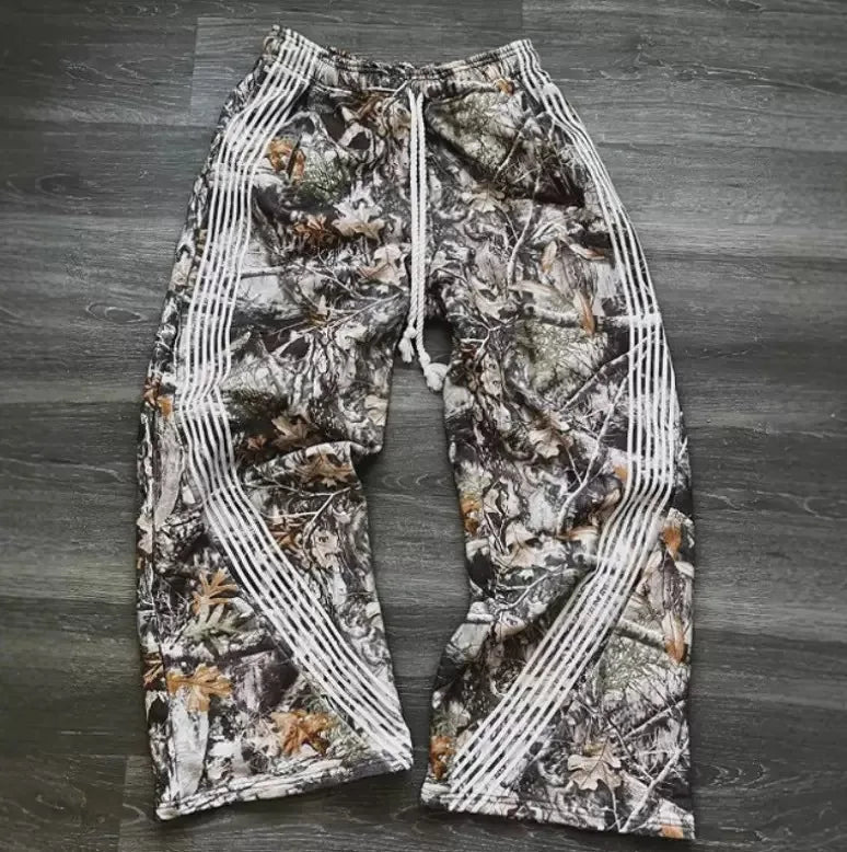 Pantalon Homme Casual Rayé Large Loose Fit Coupe Droite – Cordon Élastique Sport Automne Hiver Streetwear Urban | Mode Homme