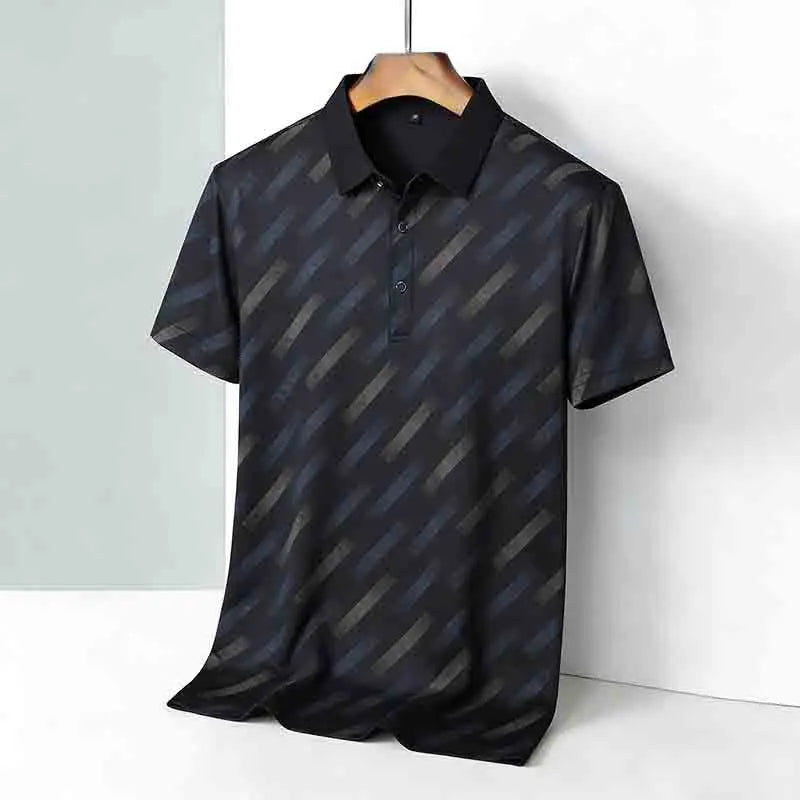 Polo für Herren, modisch, kurze Ärmel, Reverskragen, diagonale Streifen, bedruckt, lässig, Business, Golf, trendig, elegant – Premium Polo gestreift | Herrenmode Business Premium