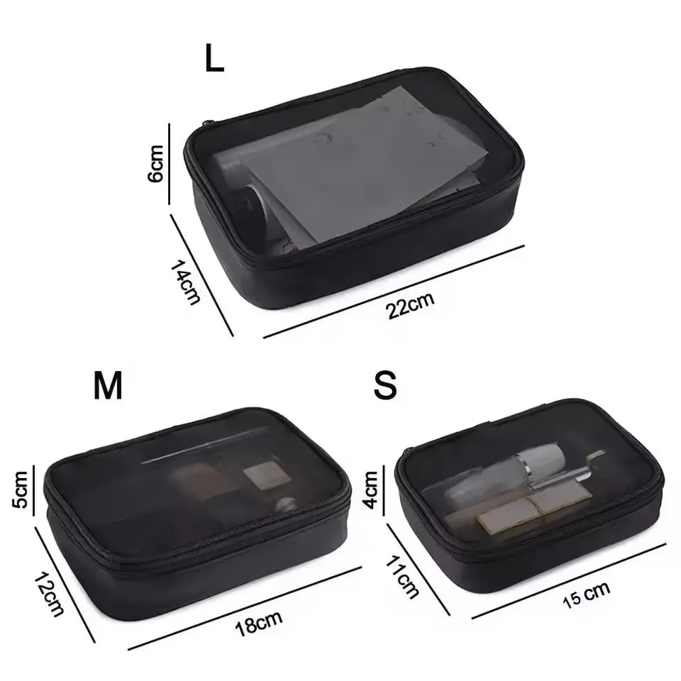 Trousse Maquillage Filet Noir Voyage – Fermeture Éclair | Organisateur Cosmétique Portable