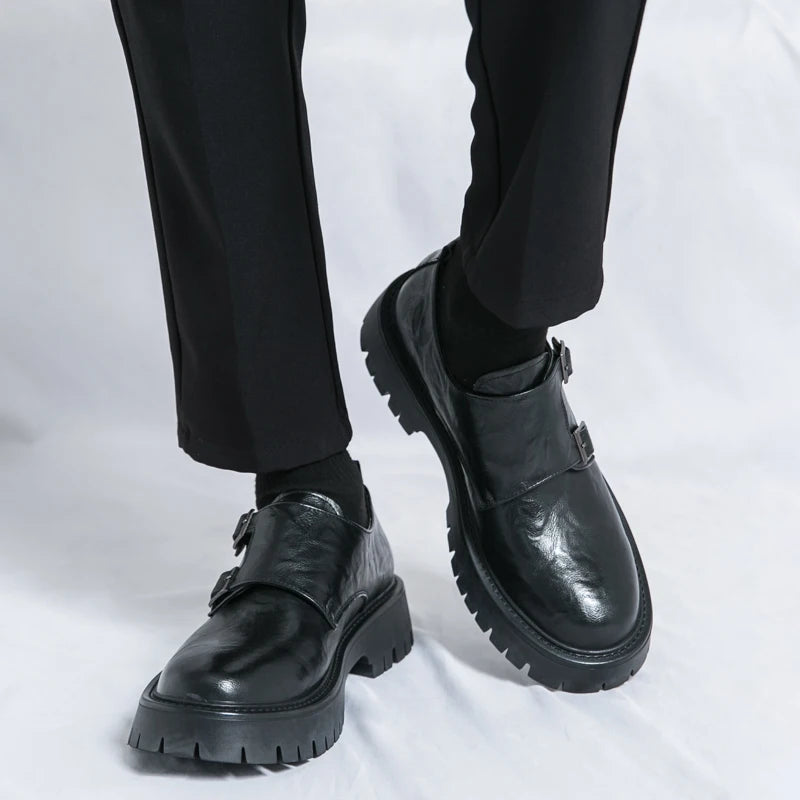 Derby Grasp Leder British Platform Homme – Schnalle Casual High & Low Lederschuhe