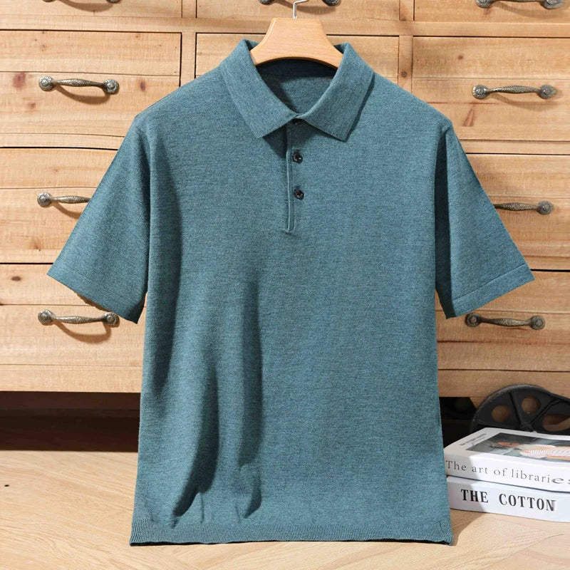Herren-Polo-Pullover aus 100 % Merinowolle – Lapierre-Kragen Kurzarm Locker gestrickt Sommer Übergröße | Premium Herrenmode