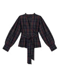 Ensemble 2 Pièces Femme Veste À Carreaux Manches Lanterne Lacets Plissée & Jupe Longue – Tenue Bureau Casual Chic Élégante | Mode