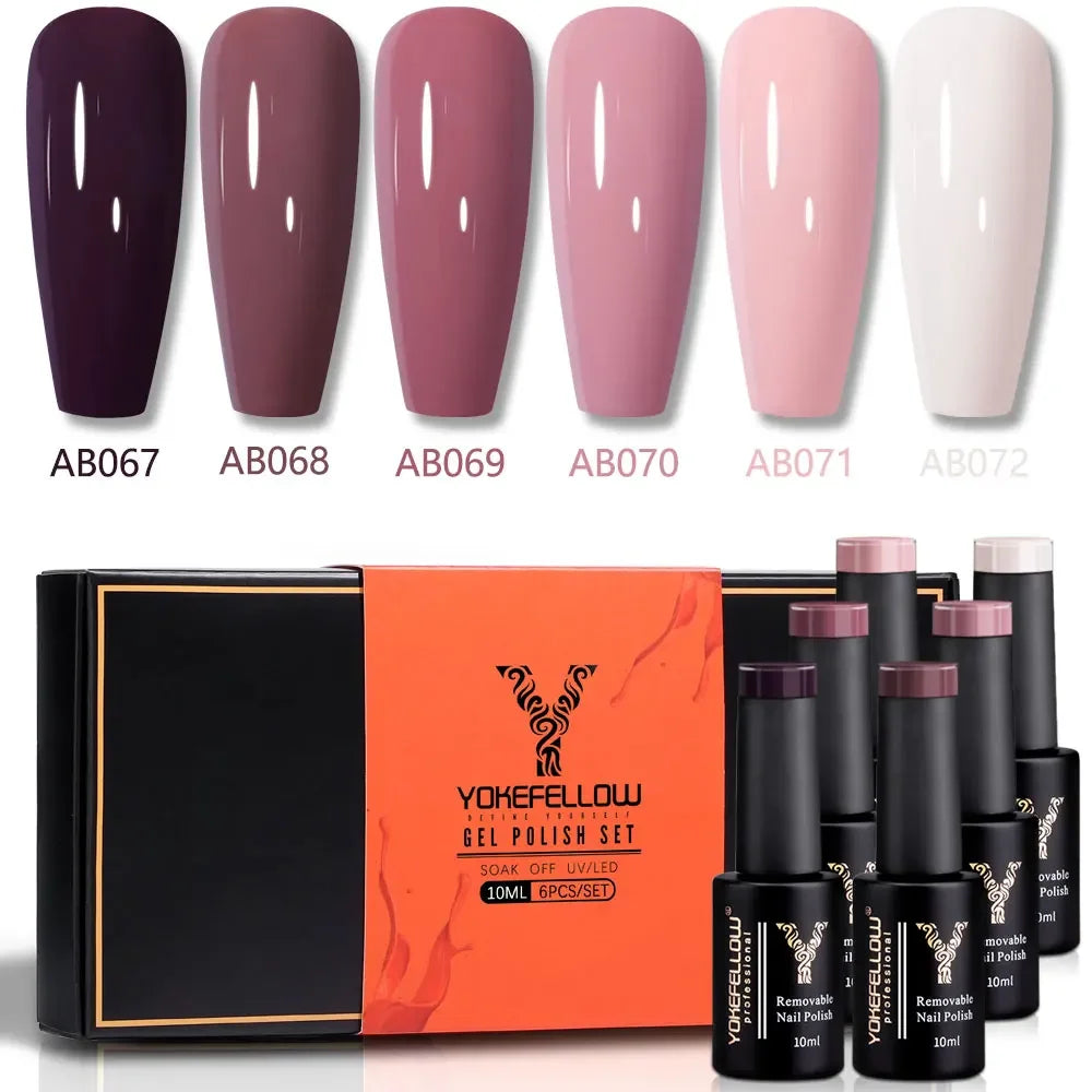 YOKEFELLOW Gel Polish Pastel Pink Glitter 6pcs – Vernis Semi-Permanent Été DIY Salon 10ML