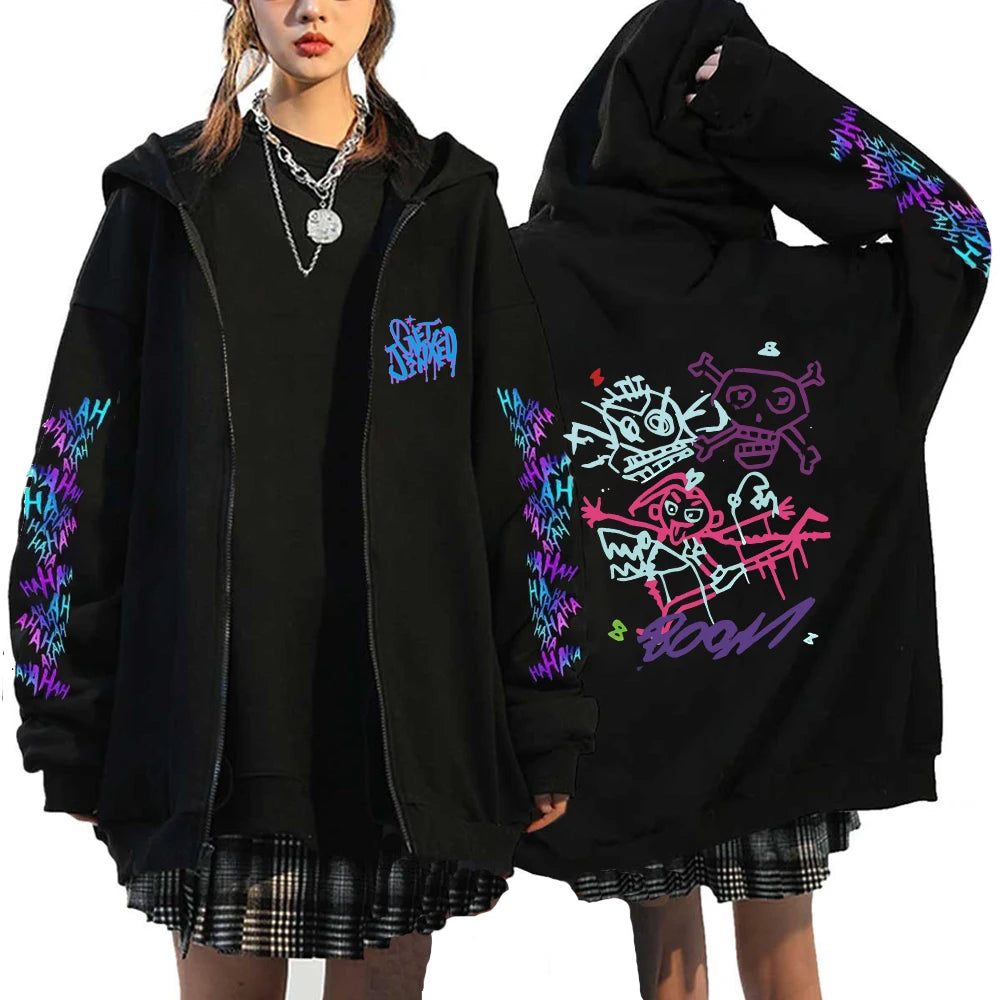 Kapuzenpullover Zip Arcane Jinx Harajuku Anime Graffiti – Streetwear Gothic Unisex Gamer