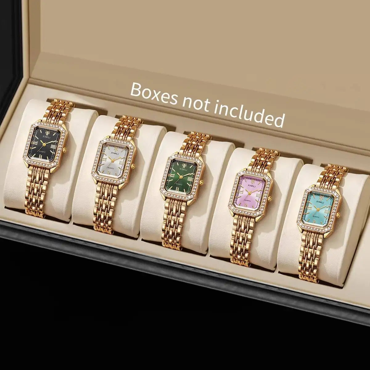 Coffret Montres Femme Rectangle Strass Quartz Bracelet – Set 2/3/5 Pièces Fashion Élégant