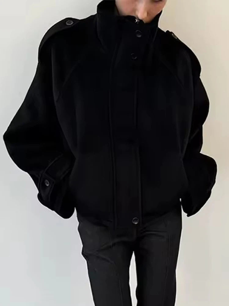 Manteau Court Laine Femme Vintage Ample Col Montant – Overcoat Chaud Casual | High Street | FSMG