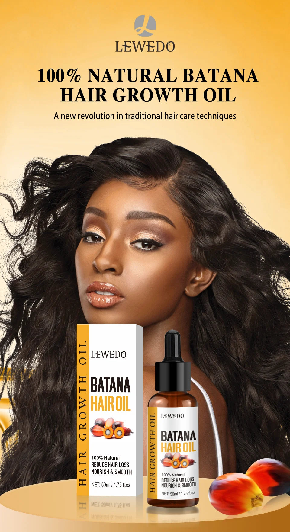 Huile de Batana Pure Lewedo Naturals – Repousse Rapide, Anti-Chute & Brillance | Soin Capillaire Naturel | Homme & Femme