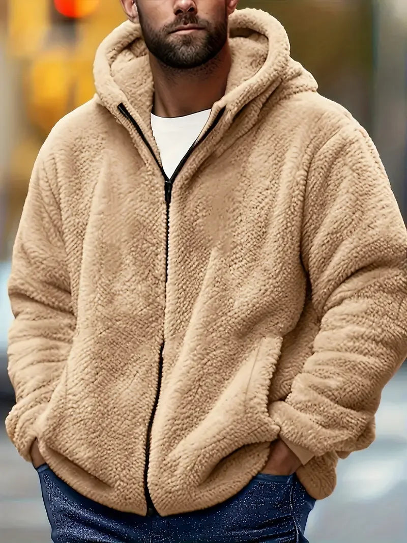Sweatshirt Zippé Homme Polaire Corail Épais Chaud À Capuche Automne Hiver Confortable Doux | Hoodie Polaire Premium